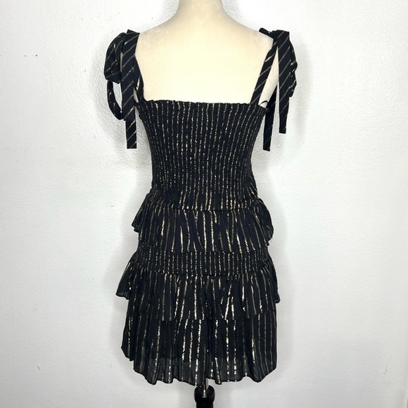 HOUSE OF HARLOW 1960 Tiered Ruffle Mini Dress Tie Shoulder Back Gold Size XS - Picture 4 of 10